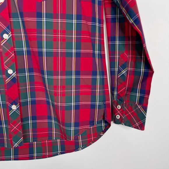 Vineyard Vines Womens 0 Red Green Merry Plaid Chilmark Relaxed Button Down Shirt - Picture 4 of 8